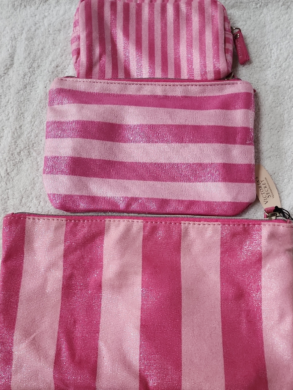 Victoria's Secret Pink Striped Cosmetic Pouch Trio & Scarf New - Picture 5 of 9